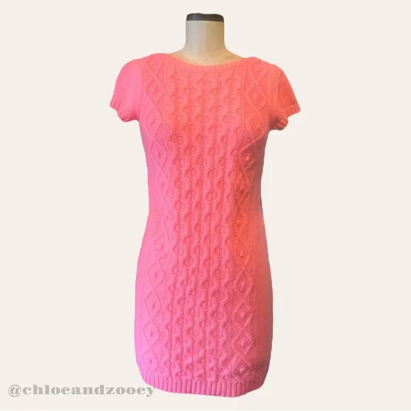 Vintage Dresses | Vintage Knit Sweater Dress 90s Y2k Chunky Cable Salmon Pink Mini Retro Warm Cozy | Color: Orange/Pink | Size: S | Chloeandzooey's